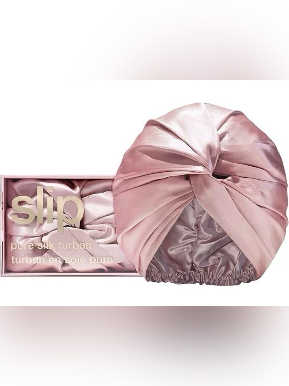 Slip Pure Silk Pink Turban One Size - Double-Lined Pure Mulberry Silk
